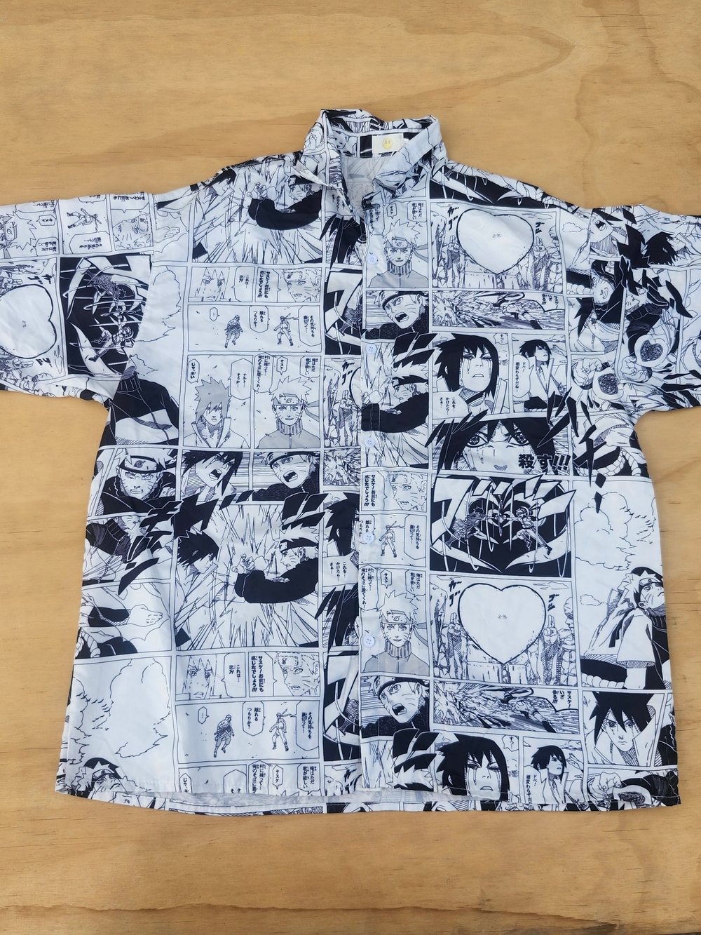 Naruto Black & White Manga Print Short-Sleeve Collar Shirt